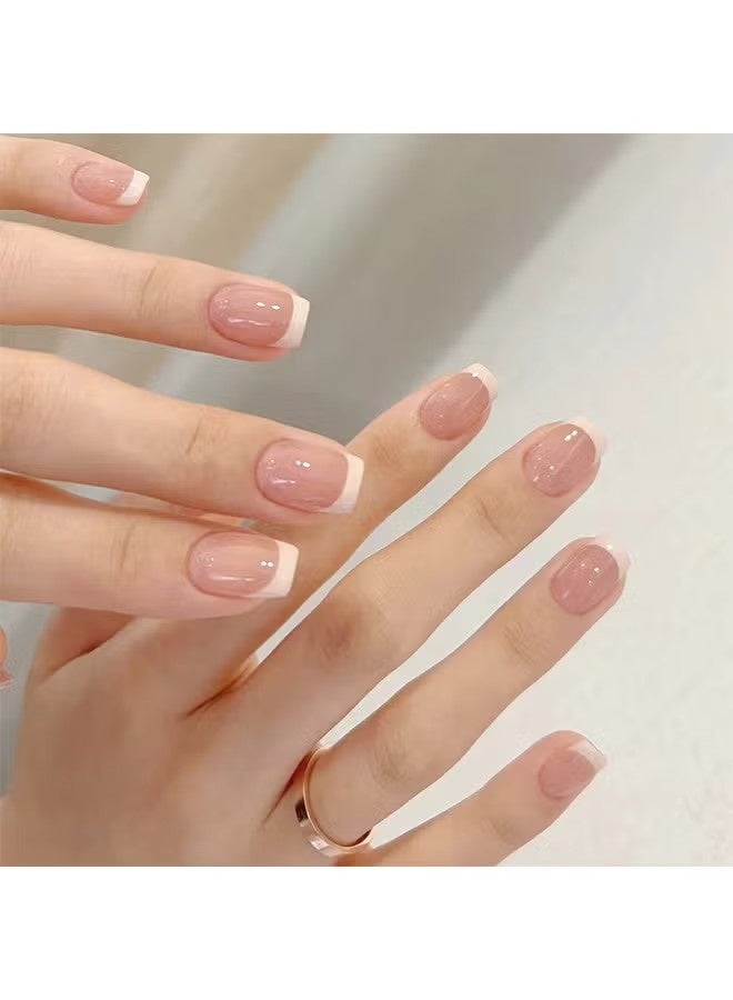 French Tip Press On Nails, Package Soft Gel French Fake Nails Short, Salon-Quality Press On Nails, Seamless Glue-On Nails For Woman Nail Art Manicure - view 5